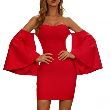 Women's new autumn and winter bandage dress sexy horn long sleeve evening dress