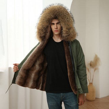 Winter New European and American Men's Fur Parker Cotton Jacket Large Fur Collar Thicken Windproof Large Size Fat Jacket Men