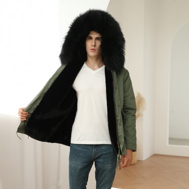 Winter New European and American Men's Fur Parker Cotton Jacket Large Fur Collar Thicken Windproof Large Size Fat Jacket Men