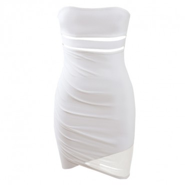 European and American women's sexy hollow tube top dress bag hip mesh stitching dress summer