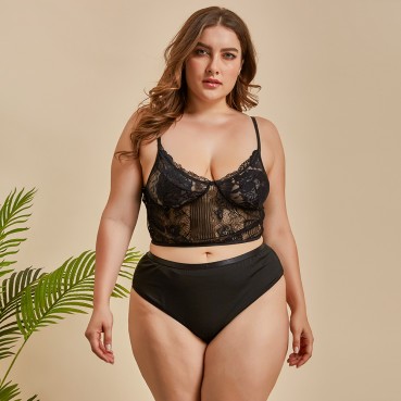 European and American women's plus size sexy lace lingerie top