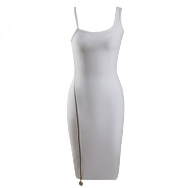 Europe and the United States 2021 summer new ladies temperament strap bandage white dress party reception side zipper dress