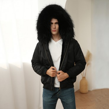 Winter New European and American Men's Fur Parker Cotton Jacket Large Fur Collar Thicken Windproof Large Size Fat Jacket Men