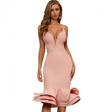 Summer Women's Fashion Sexy Deep V Neck Cocktail Party Evening Dress Bandage Tight Skinny Dress