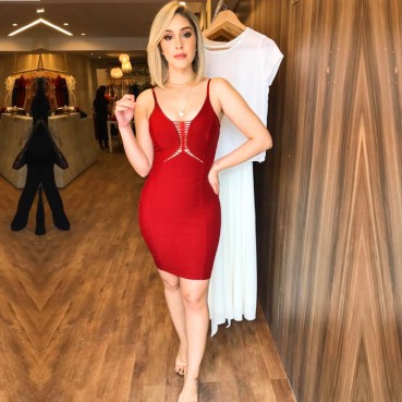 European and American exports of high-end women's sexy sling hollow dress elastic bandage banquet evening dress bag hip skirt