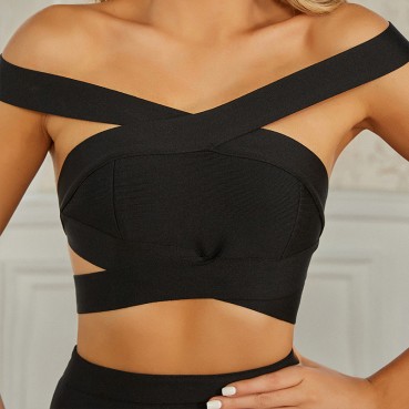 High-end women's evening party bandage suit Fashion strapless nightclub sexy two-piece hip skirt with backpack