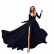 European and American new style solid color high slit big swing dress sexy deep V long sleeve dress MP-267