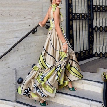 2021 printed halter straps printed irregular bohemian women's dress