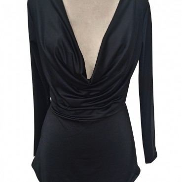 New European and American spring and autumn solid color pile collar long-sleeved irregular dress