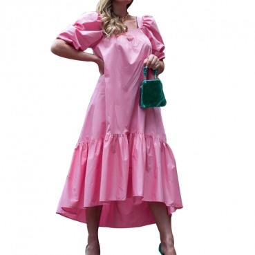 Spot autumn and winter new European and American fashion women's loose square collar straight puff sleeve dress women