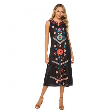 New women's digital print dress, European and American long dress