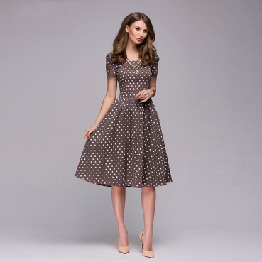 New European and American women's corset slim short-sleeved polka-dot big puffy dress