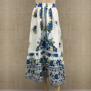 Retro palace print peacock line big irregular skirt