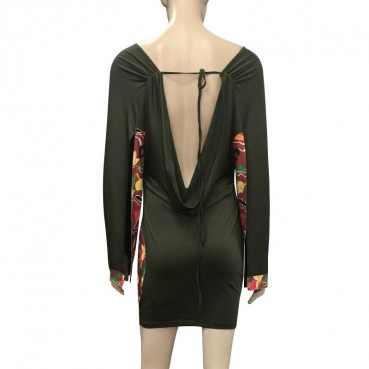 New autumn sexy dress with backpack buttocks hit color women's dress