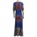 Autumn style print three-quarter sleeve elastic waist big V-neck big swing dress