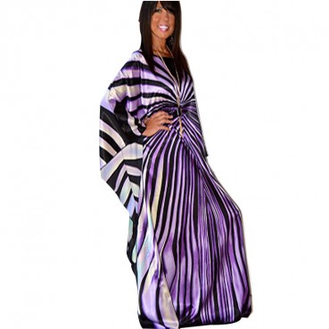 New Spot South American Style Fashion Striped Bat Sleeve Loose Women's Dress Long Skirt