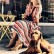 Buttoned European and American leisure vacation triangle print v-neck long-sleeved long dress