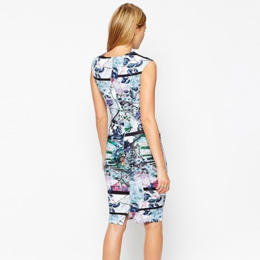 New trendy temperament women's dress, lace print bag hip slim dress, pencil skirt