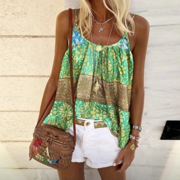 European and American women's summer new style printed loose camisole top