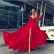 European and American new style solid color high slit big swing dress sexy deep V long sleeve dress MP-267