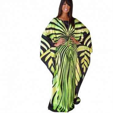 New Spot South American Style Fashion Striped Bat Sleeve Loose Women's Dress Long Skirt