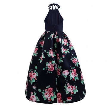 New European and American hanging neck printing big swing dress long dress women 417