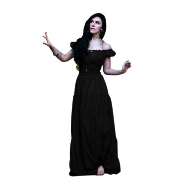 Medieval women's European and American one-shoulder solid color long sexy dress