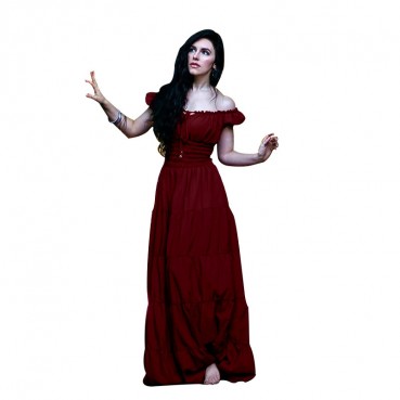 Medieval women's European and American one-shoulder solid color long sexy dress