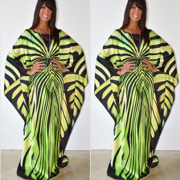 New Spot South American Style Fashion Striped Bat Sleeve Loose Women's Dress Long Skirt