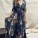 European and American Bohemian Printed V-neck Buttons Three-quarter Sleeves Large Sleeve Dress Long Dress