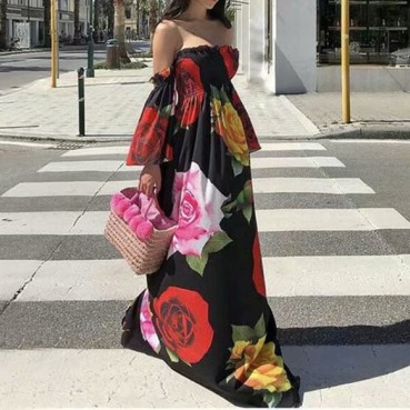 European and American sexy tube top digital printing long dress hot new style