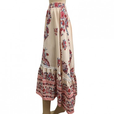 Retro palace print peacock line big irregular skirt