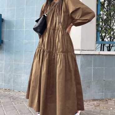 Europe and America autumn new solid color long-sleeved casual dress