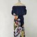 New printed one-shoulder elastic waist five-point sleeve long dress for women