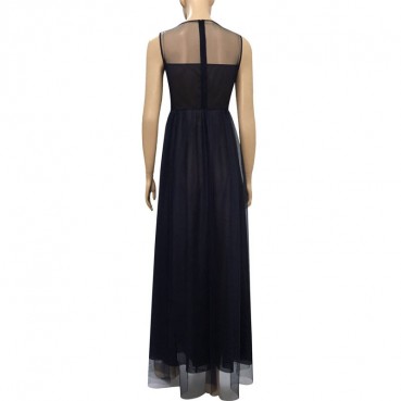 European Station New Evening Dress Fashion Luxury Embroidered Diamond Slim Sleeveless Mesh Long Dress mp218