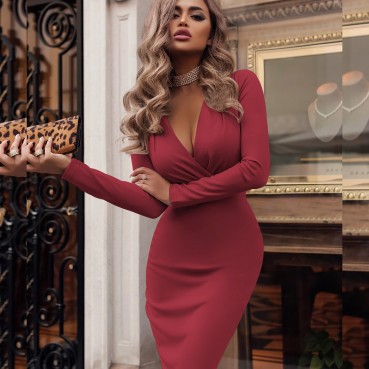 Women's new product bag hip dress Europe and the United States sexy spring and autumn long-sleeved bottoming long skirt