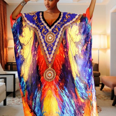 Beach blouse colorful oil painting holiday gown bikini sunscreen shirt dress