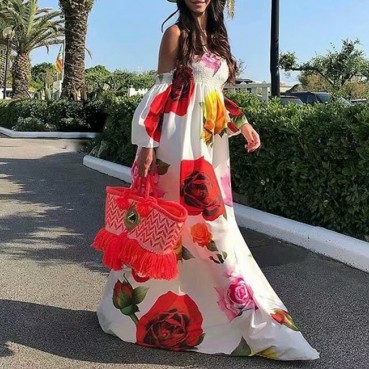 European and American sexy tube top digital printing long dress hot new style