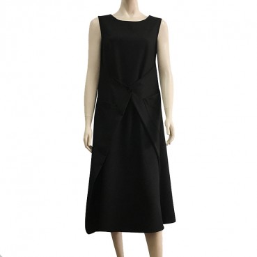 European and American Bohemian solid color stretch ramie sleeveless loose-fitting long dress
