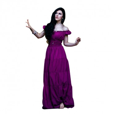 Medieval women's European and American one-shoulder solid color long sexy dress