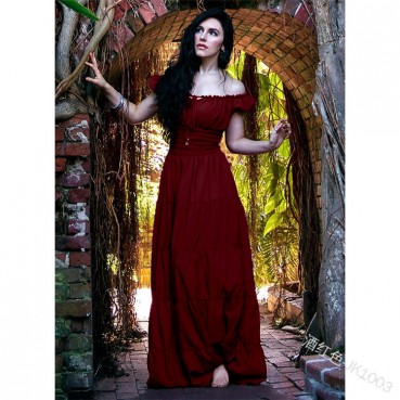 Medieval women's European and American one-shoulder solid color long sexy dress