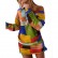 Spot the new European and American women's color contrast printing round neck long-sleeved dress