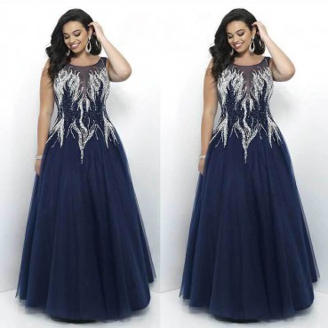 European Station New Evening Dress Fashion Luxury Embroidered Diamond Slim Sleeveless Mesh Long Dress mp218