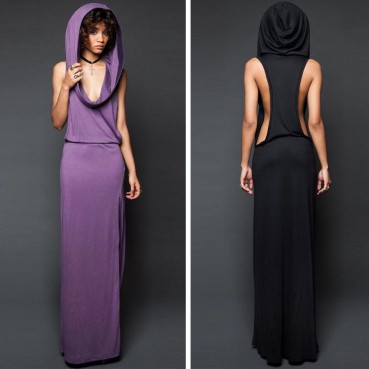 Halloween vampire big hat sexy leaky back split sleeveless dress mid-century fashion women's dress