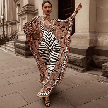 Independent Station New Women's Middle East Printed Dress Muslim Large Size Loose Robe