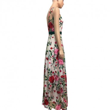 New Fashion Sleeveless Embroidered Evening Dress Luxury Ladies Dress