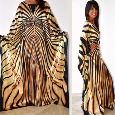 New Spot South American Style Fashion Striped Bat Sleeve Loose Women's Dress Long Skirt