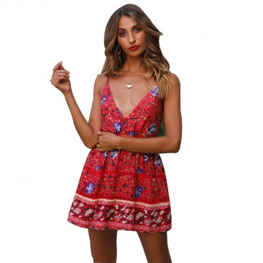 New European and American fashion positioning flower stitching sexy backless deep V suspender dress