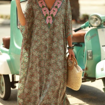 Beach blouse positioning printing vacation long skirt bikini sun protection shirt dress