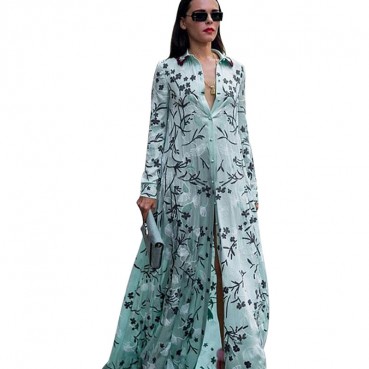 New European and American women's dress, bohemian shirt collar, casual long skirt